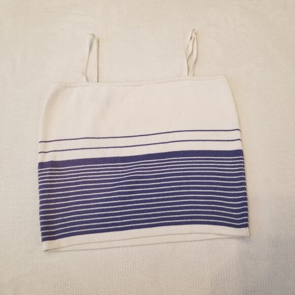 Vintage REAL Clothes Cotton Strappy Crop Tank Top White with Periwinkle Stripe M - Picture 2 of 8